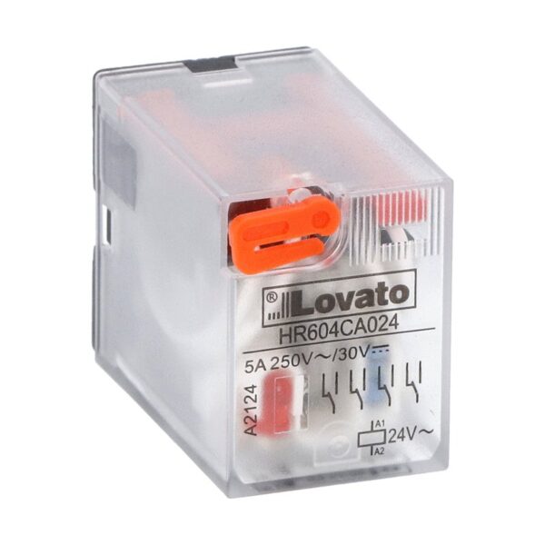 Industrial relay with LED state indicator and mechanical actuator, 24VAC