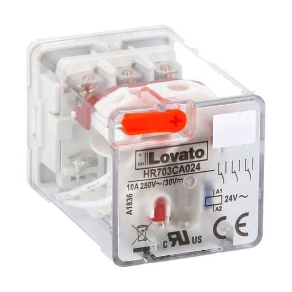 1-PIN Industrial relay with LED state indicator and mechanical actuator, 24VAC