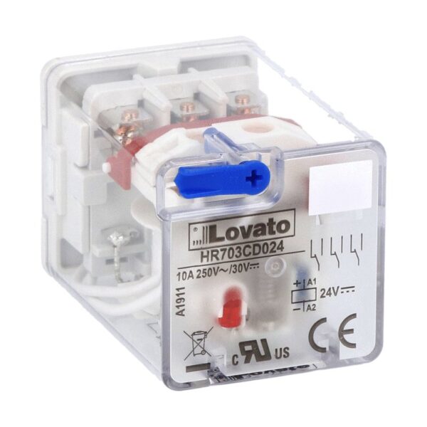 11-PIN Industrial relay with LED state indicator and mechanical actuator, 24VDC