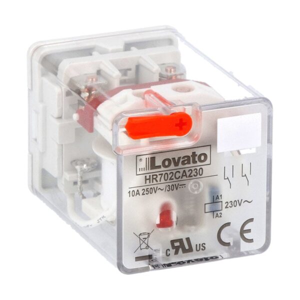 8-PIN Industrial relay with LED state indicator and mechanical actuator, 230VAC